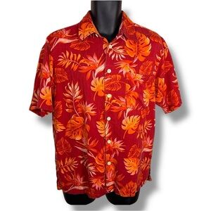 Medium Mens IZOD Silk Red/orange Tropical Hawaiian Shirt Washable Rockabilly